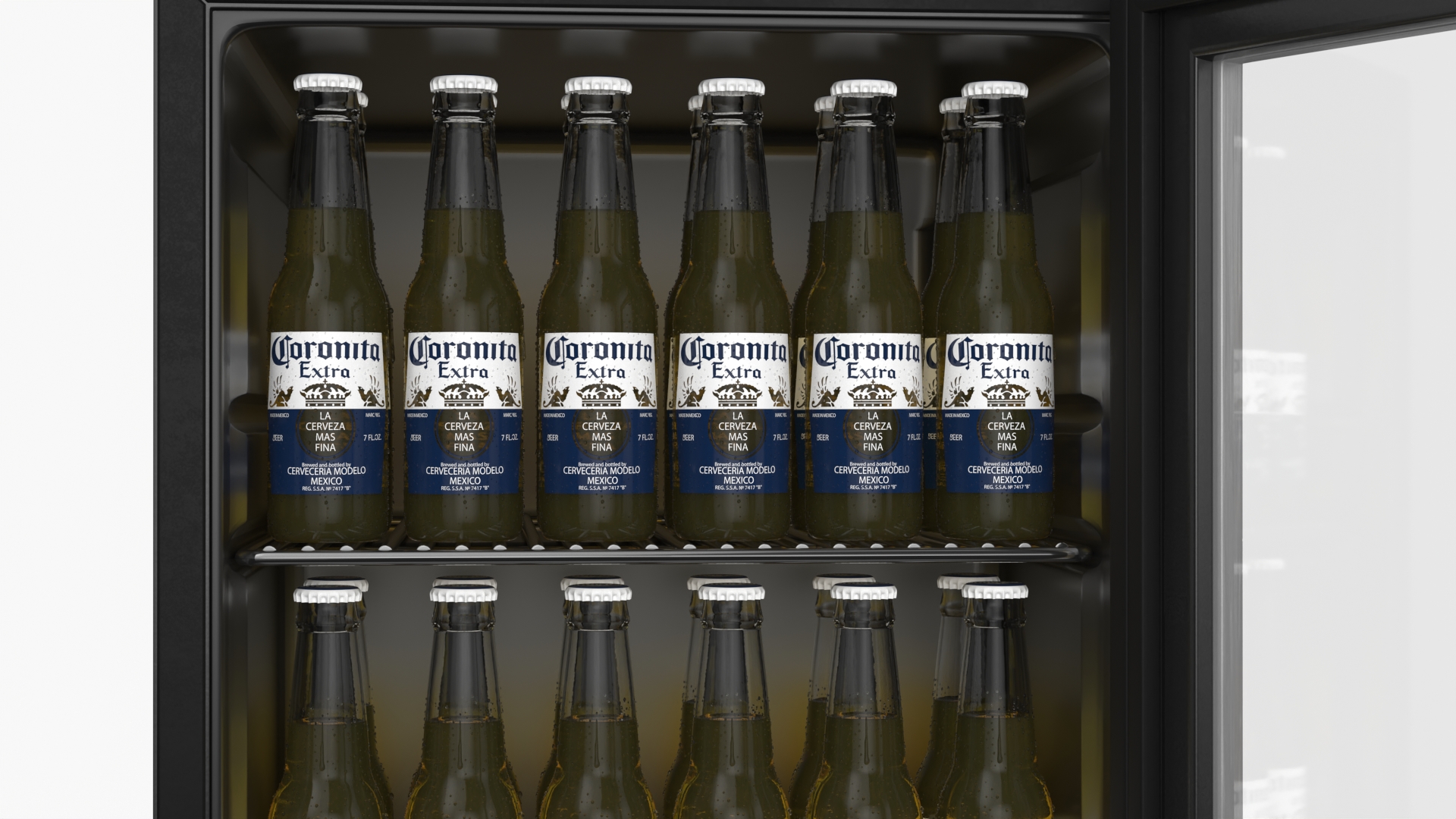 Beverage Cooler Fridge with Coronita Beer Bottles 3D model