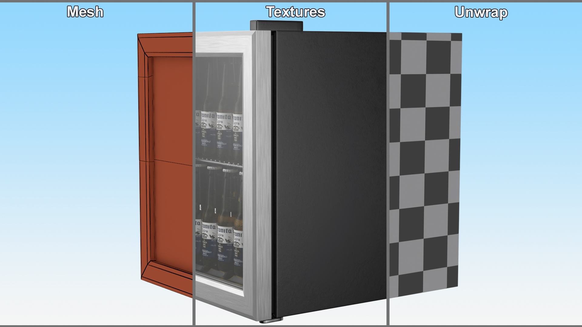 Beverage Cooler Fridge with Coronita Beer Bottles 3D model