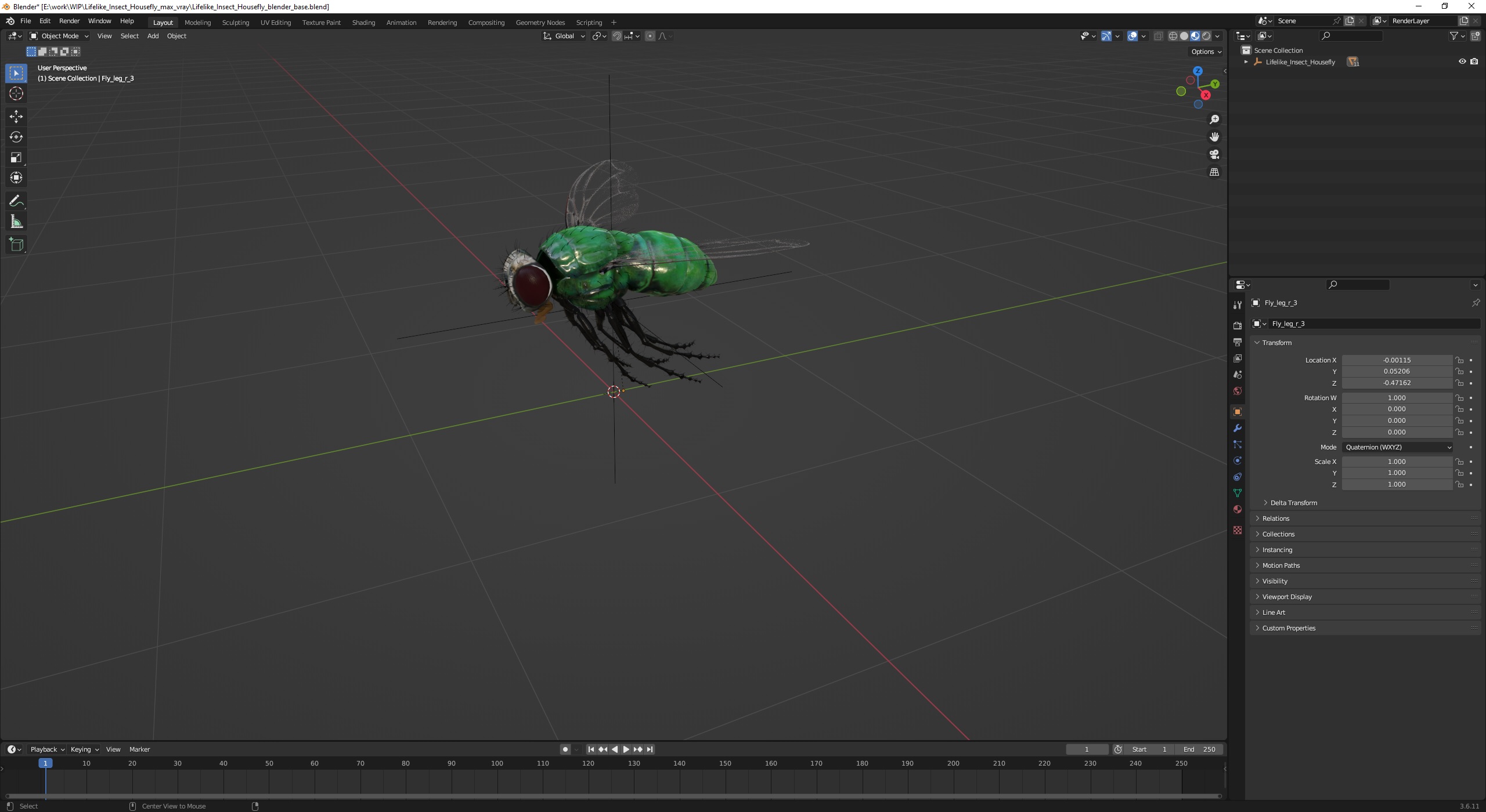 Lifelike Insect Housefly 3D model