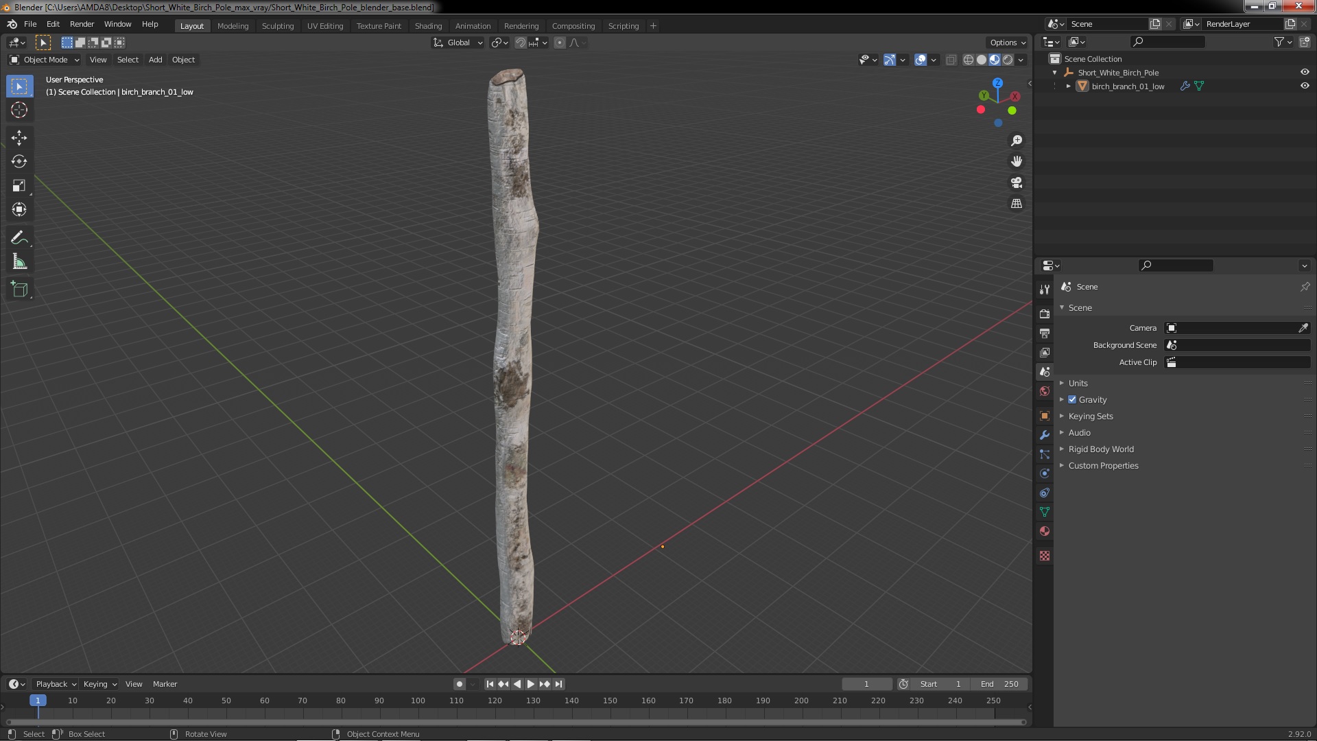 Short White Birch Pole 3D