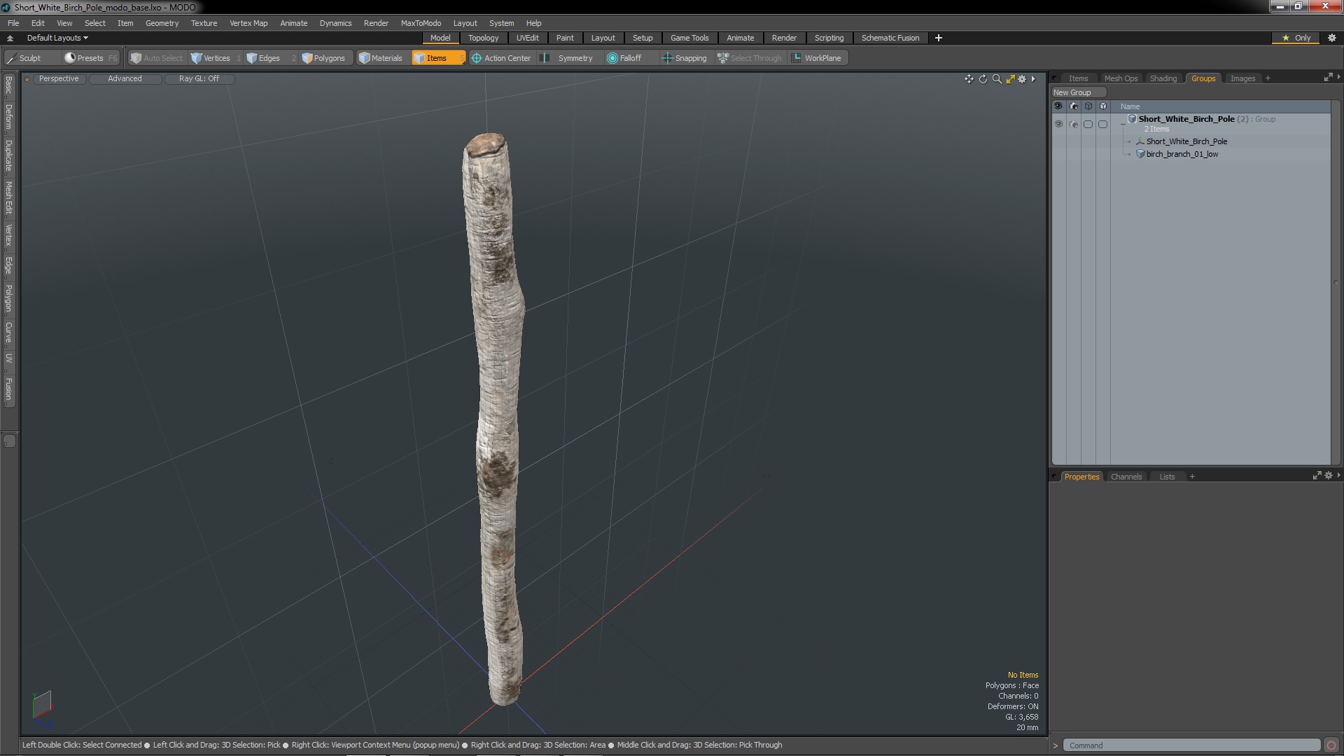 Short White Birch Pole 3D