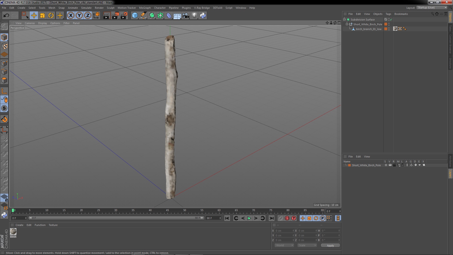 Short White Birch Pole 3D