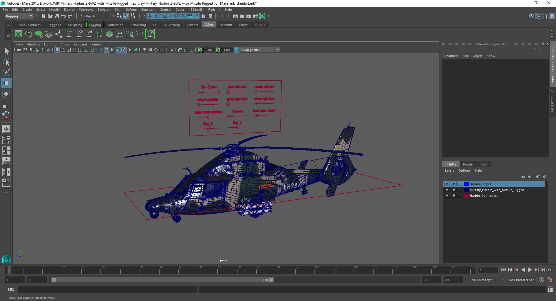 3D model Military Harbin Z-9WZ with Missile Rigged for Maya