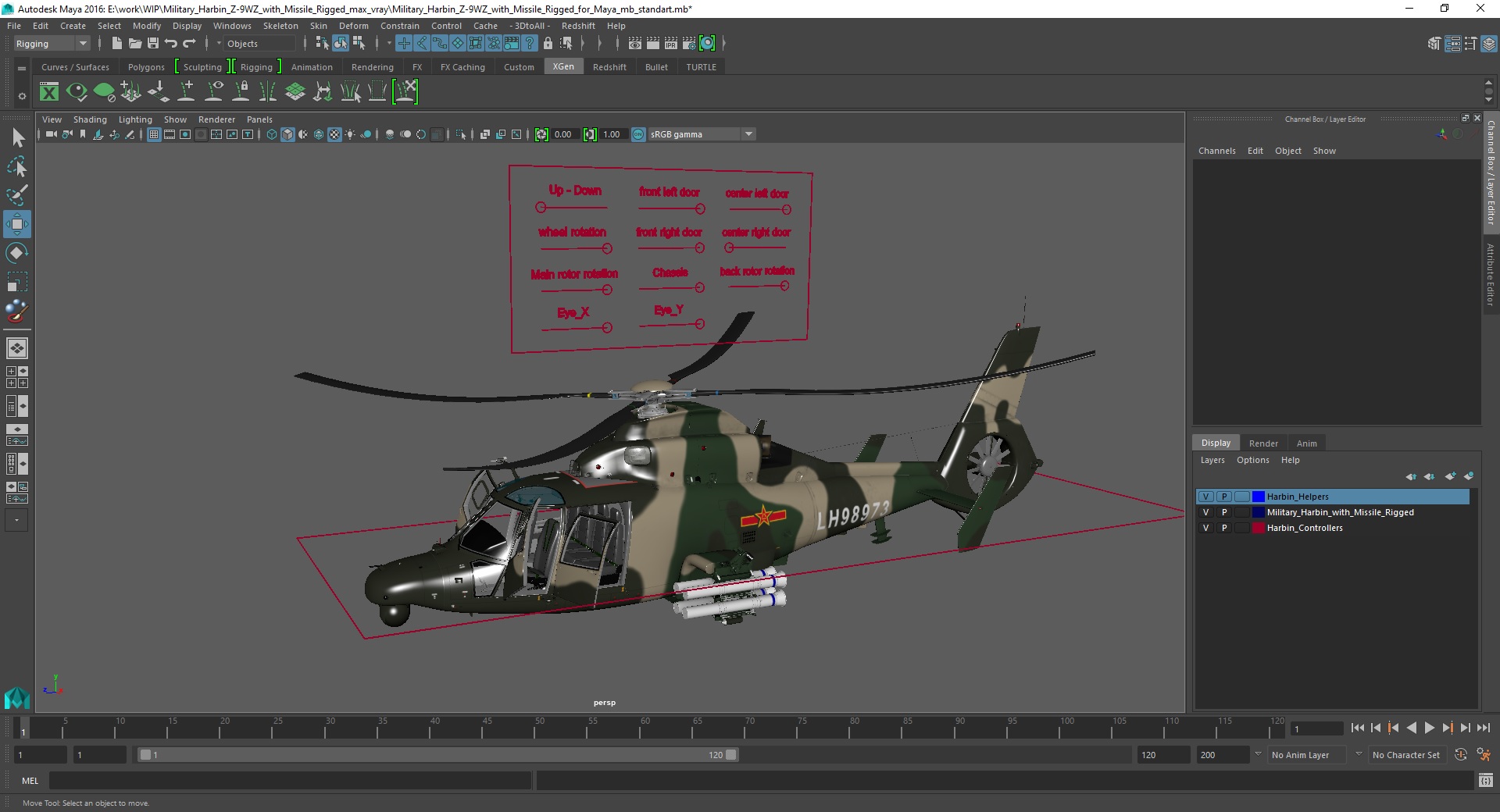 3D model Military Harbin Z-9WZ with Missile Rigged for Maya