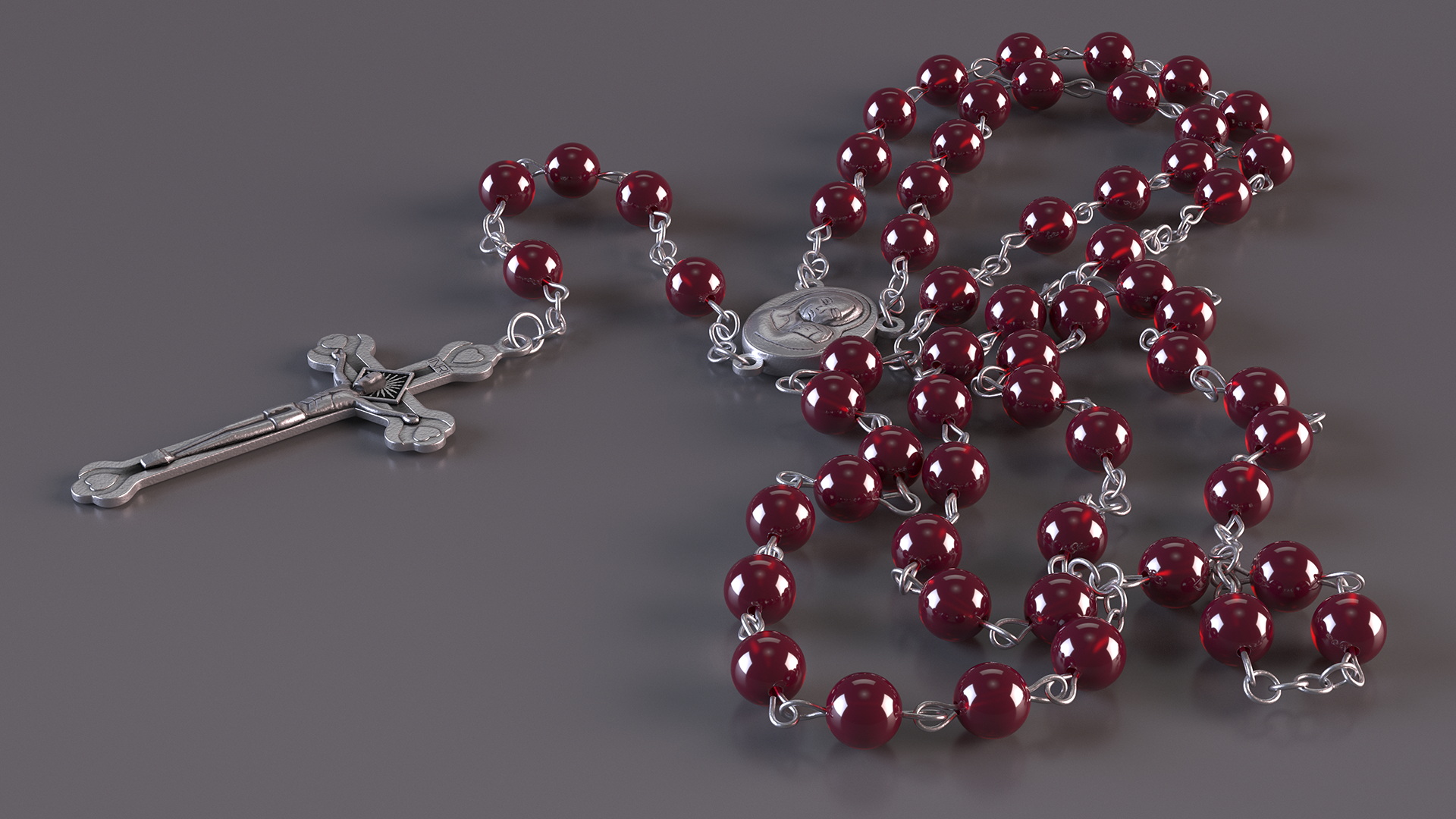 3D model Rosary Beads with Crucifix Red