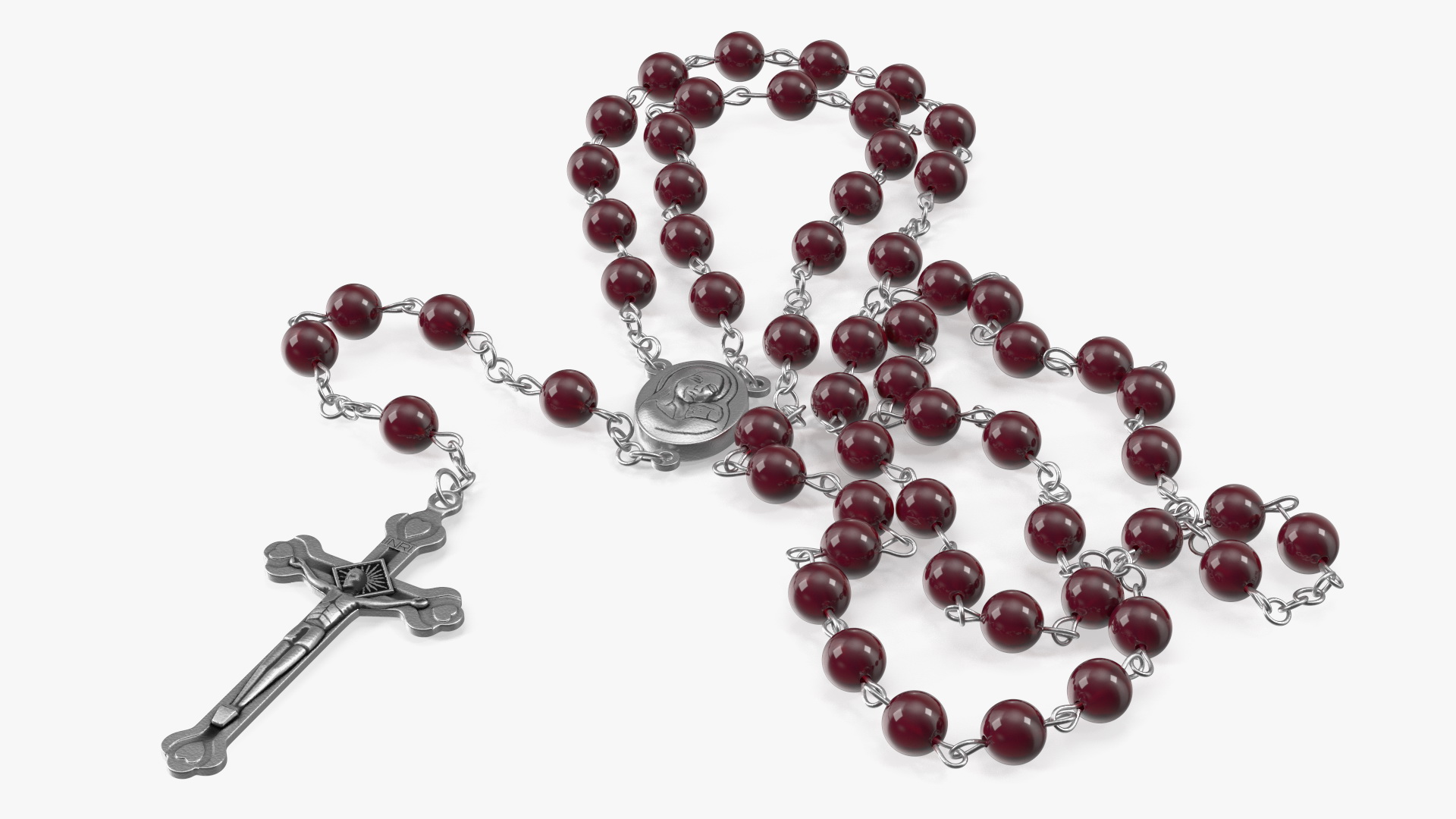 3D model Rosary Beads with Crucifix Red