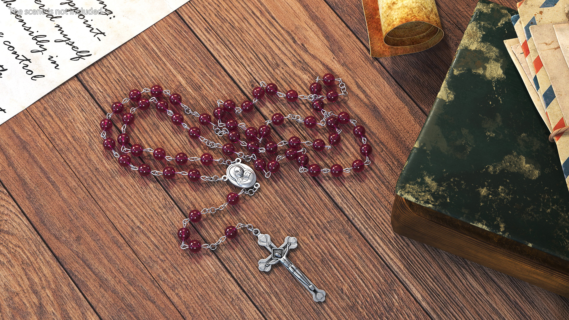 3D model Rosary Beads with Crucifix Red