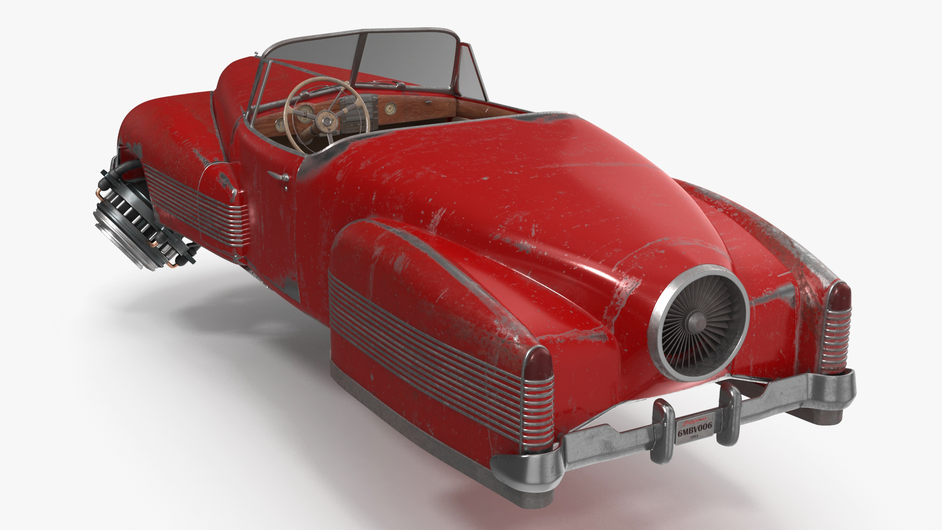 Retro Futuristic Aerocar Red Old 3D