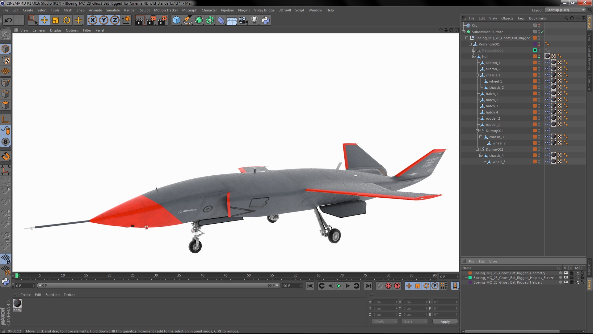 3D Boeing MQ-28 Ghost Bat Rigged for Cinema 4D model