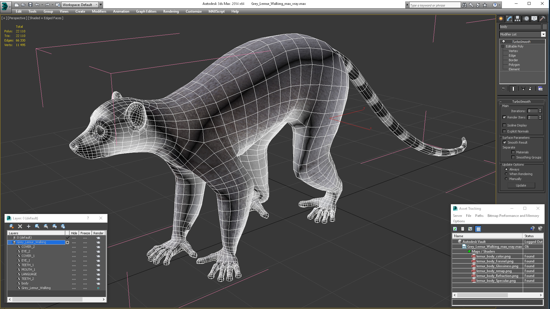 3D Grey Lemur Walking model