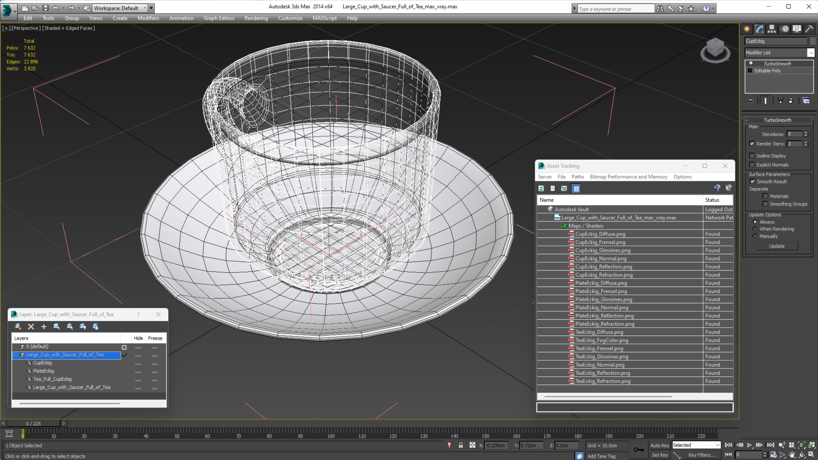 3D Large Cup with Saucer Full of Tea model