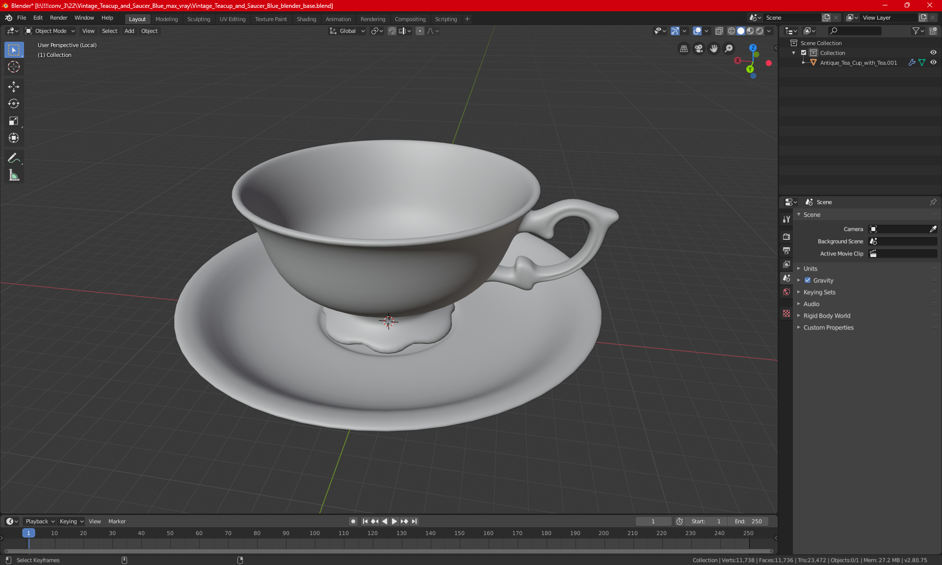 3D model Antique Teacup and Saucer