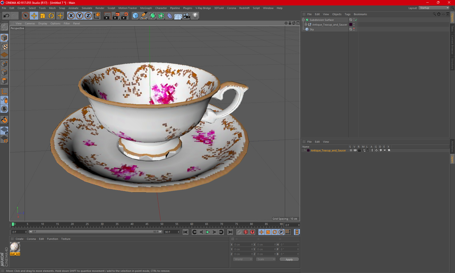 3D model Antique Teacup and Saucer