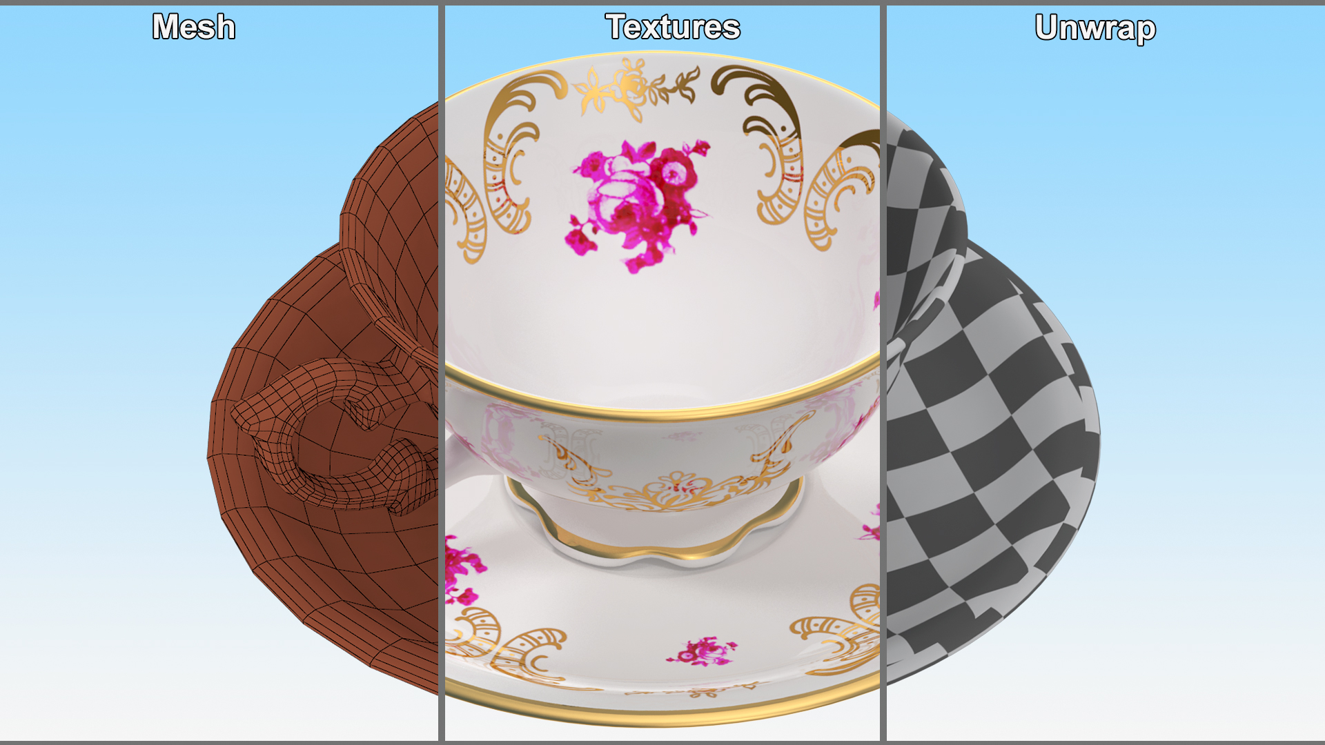 3D model Antique Teacup and Saucer