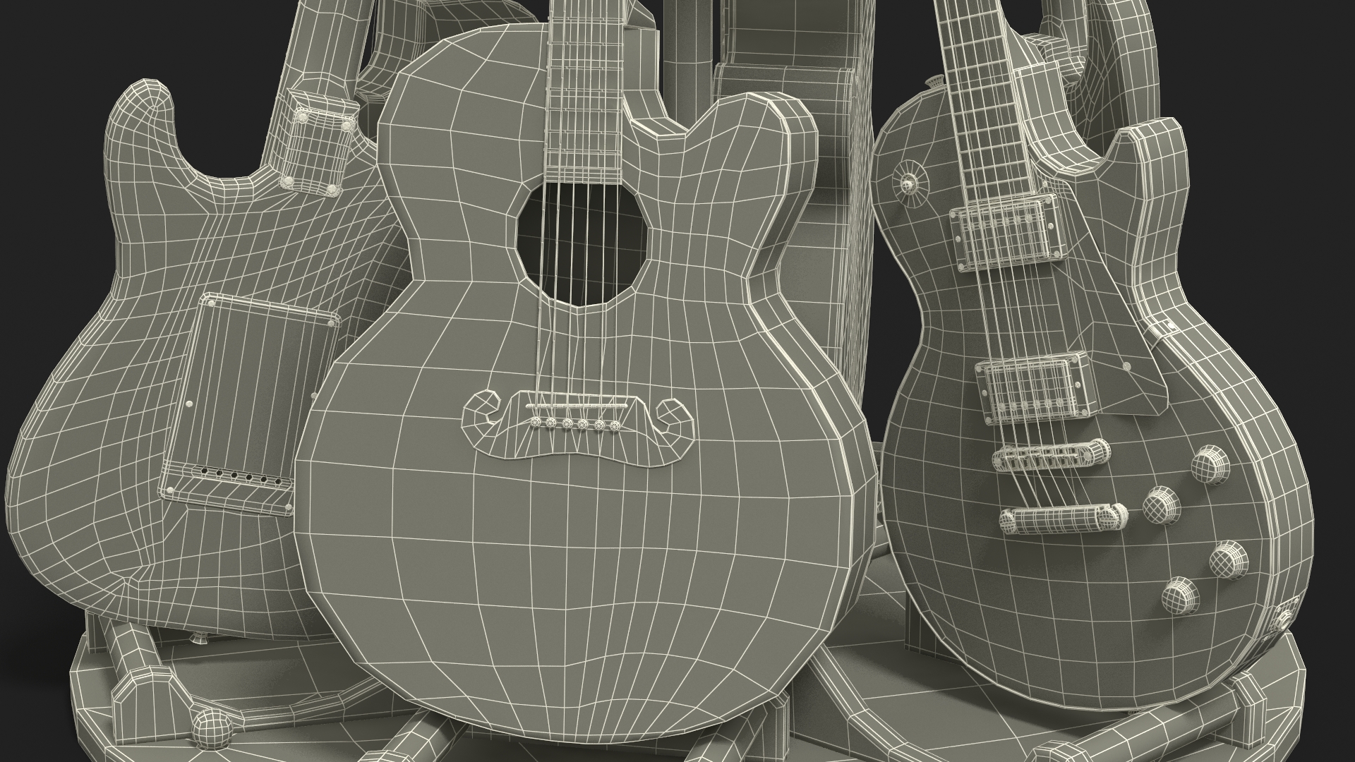 Guitars on Rotating Guitar Stand 3D