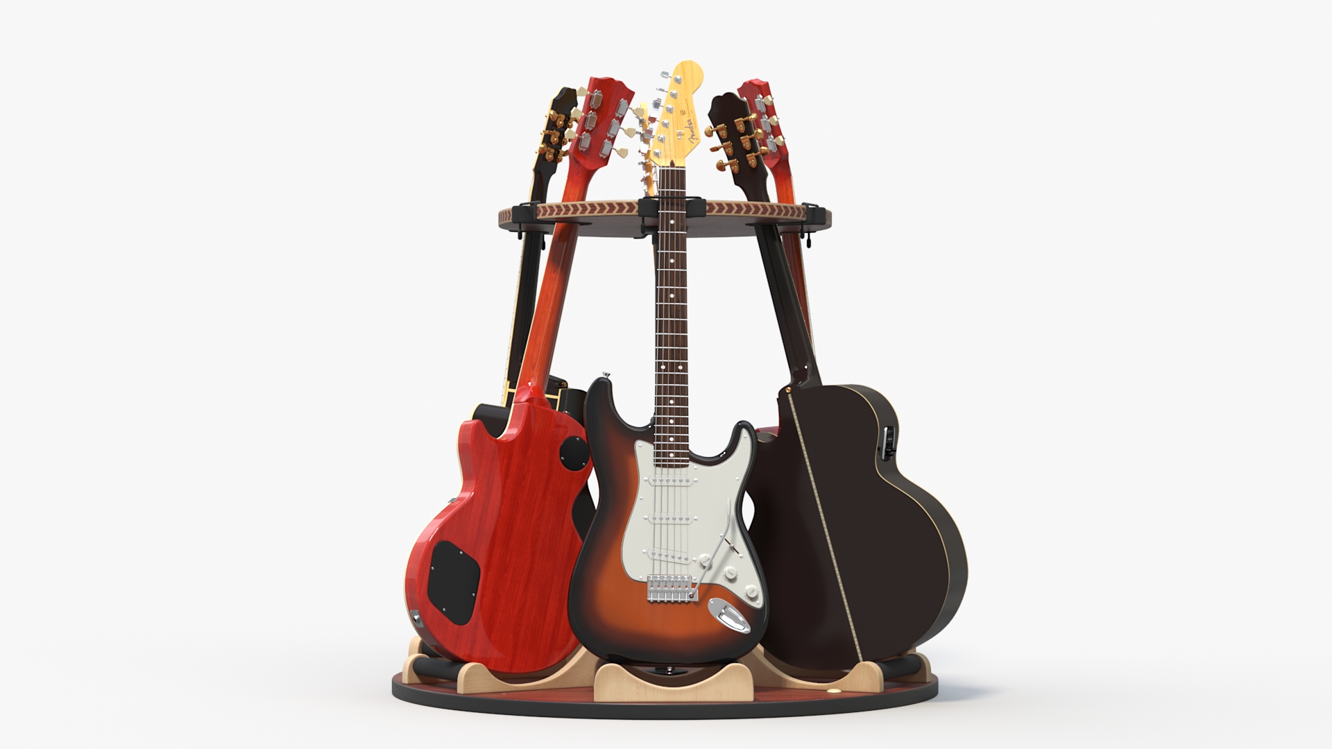 Guitars on Rotating Guitar Stand 3D