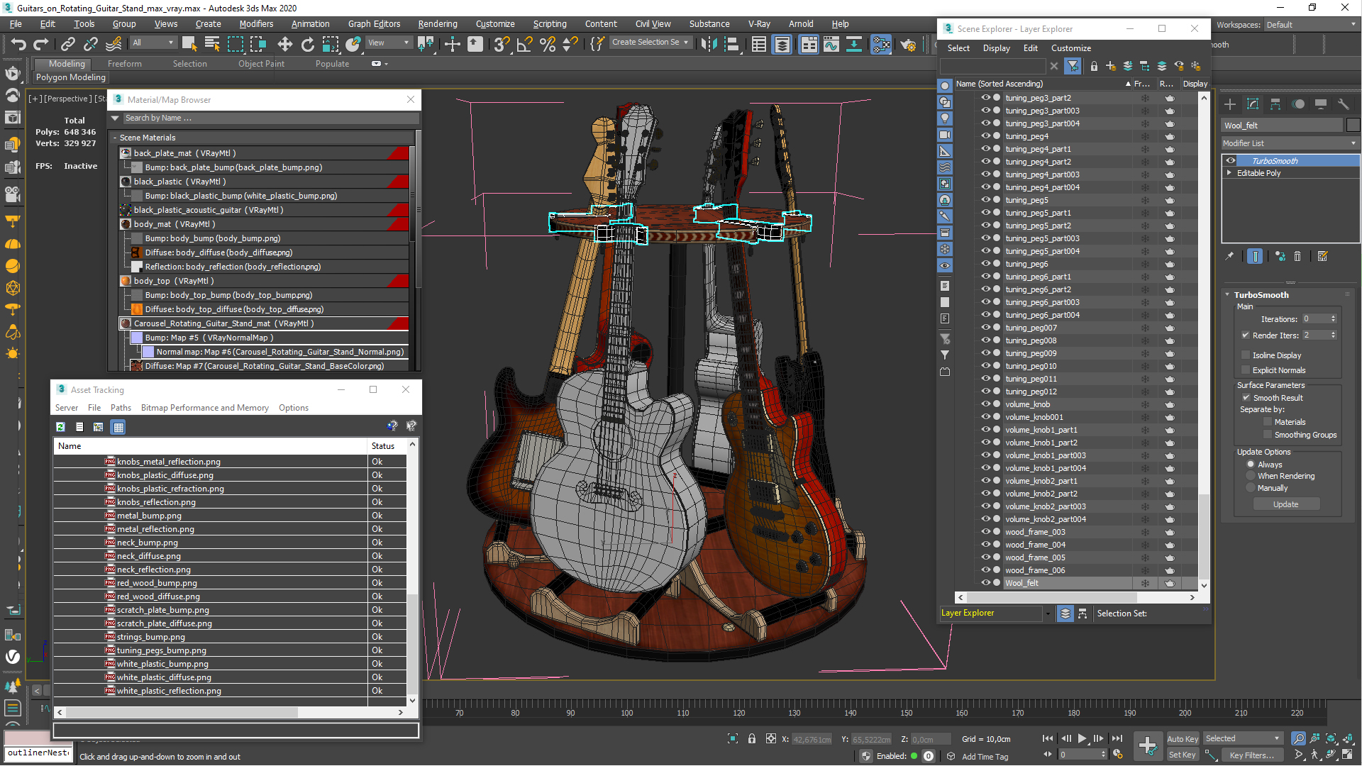 Guitars on Rotating Guitar Stand 3D