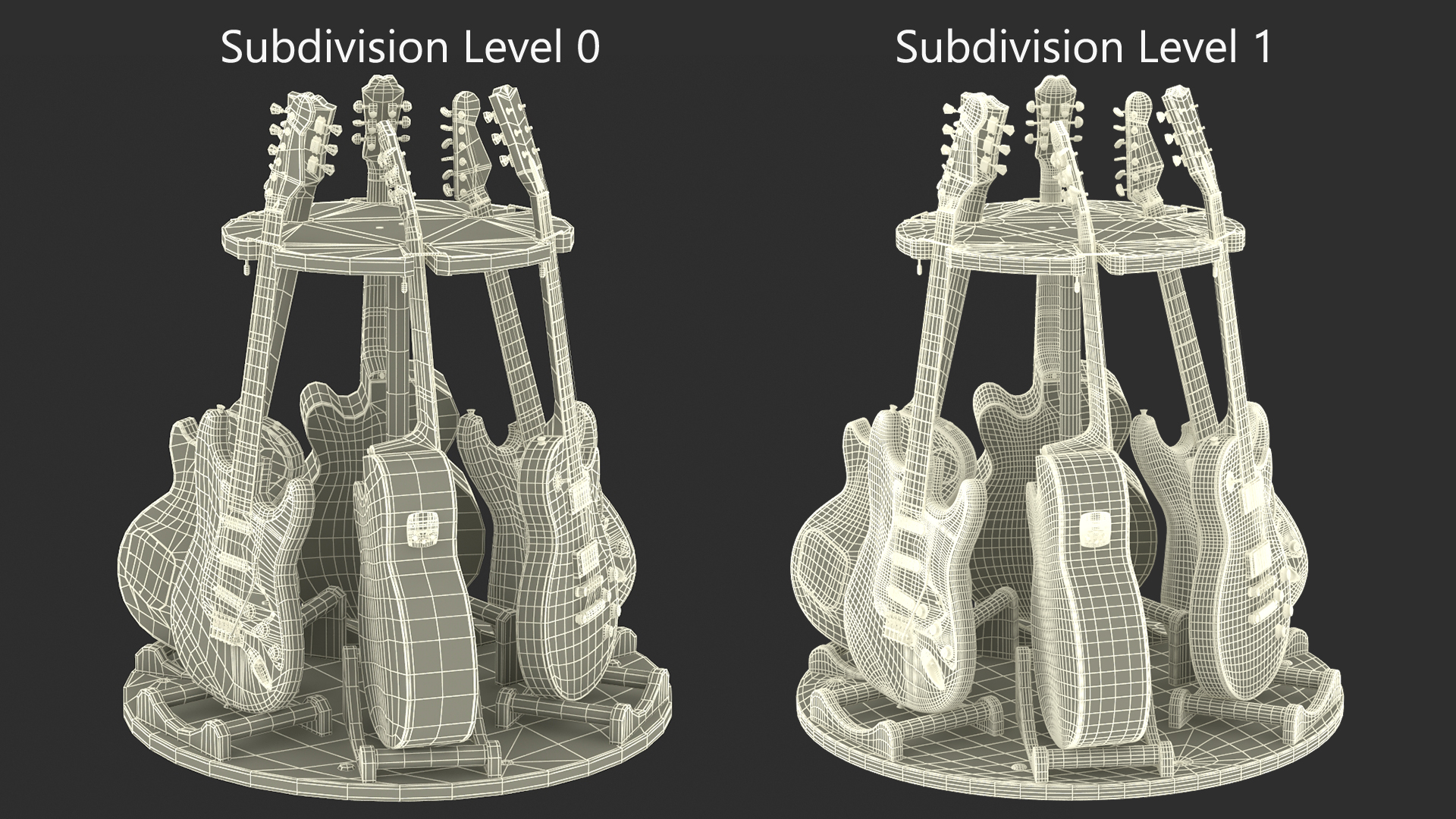 Guitars on Rotating Guitar Stand 3D