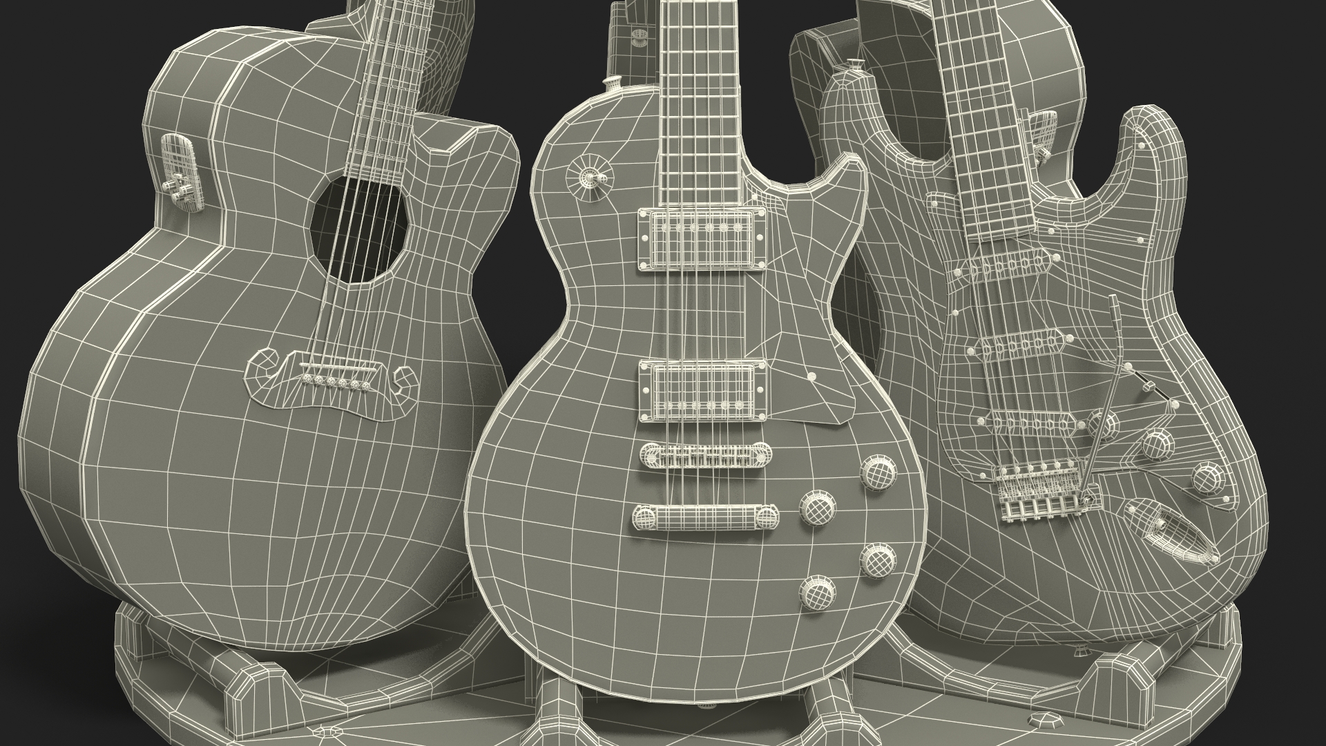 Guitars on Rotating Guitar Stand 3D