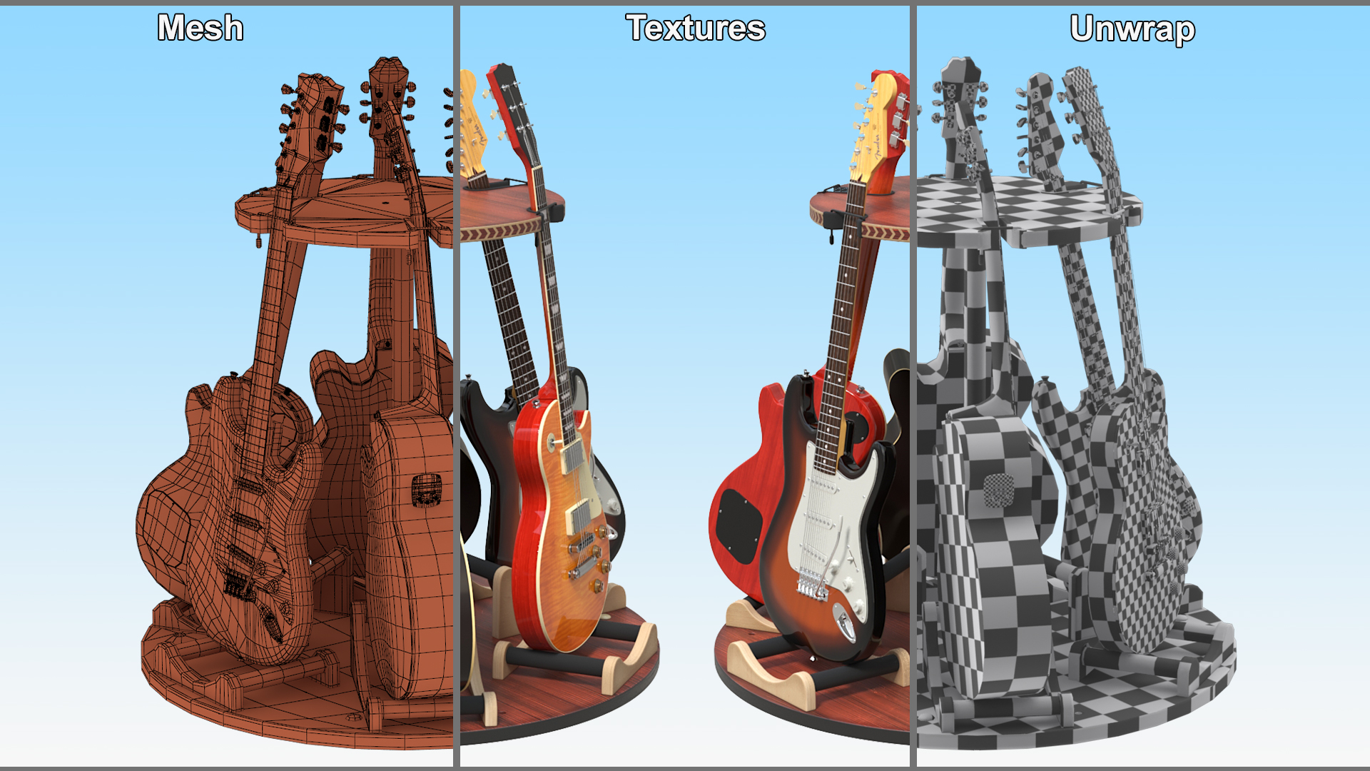 Guitars on Rotating Guitar Stand 3D