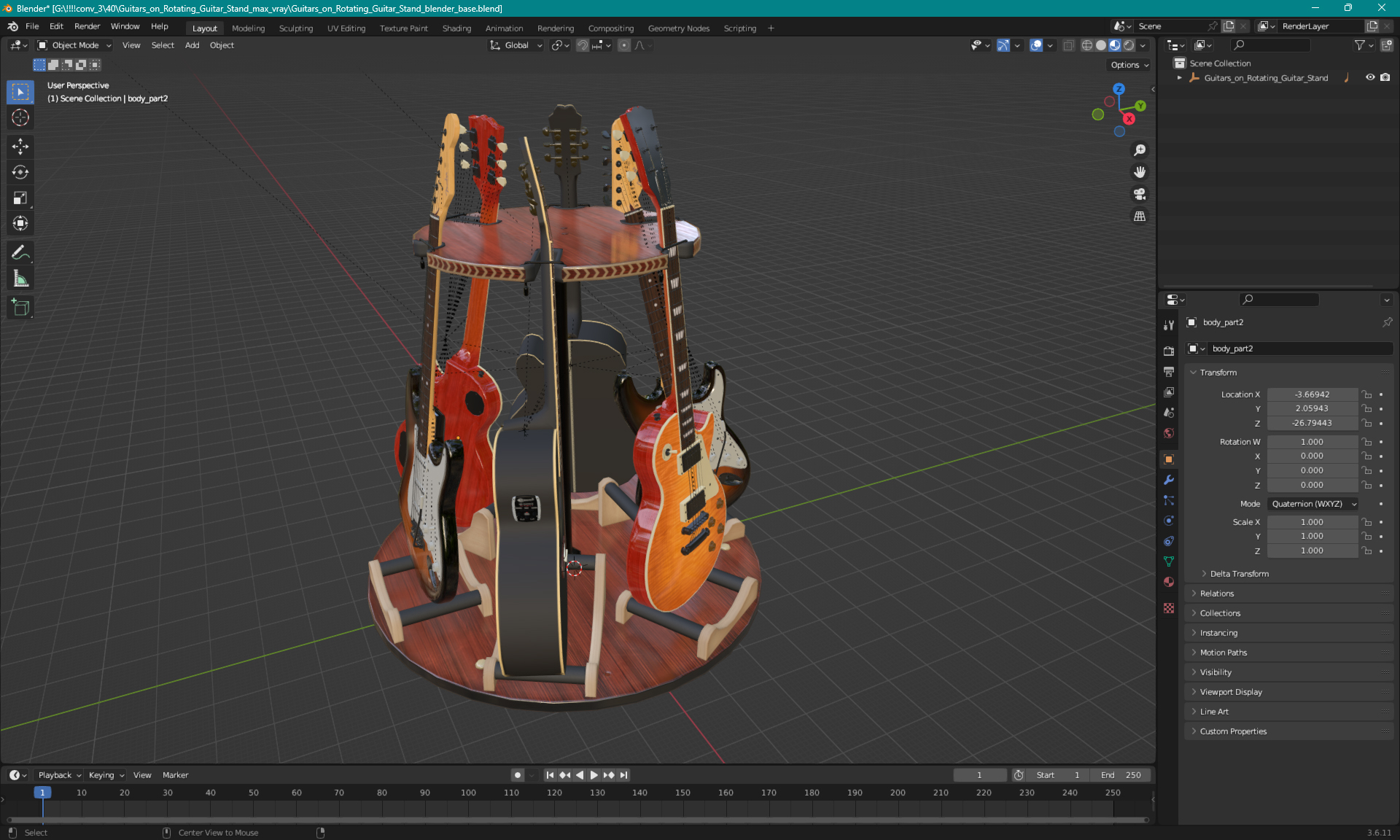 Guitars on Rotating Guitar Stand 3D