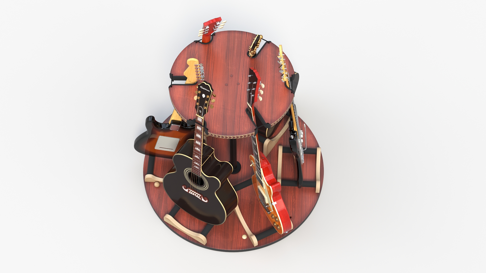 Guitars on Rotating Guitar Stand 3D