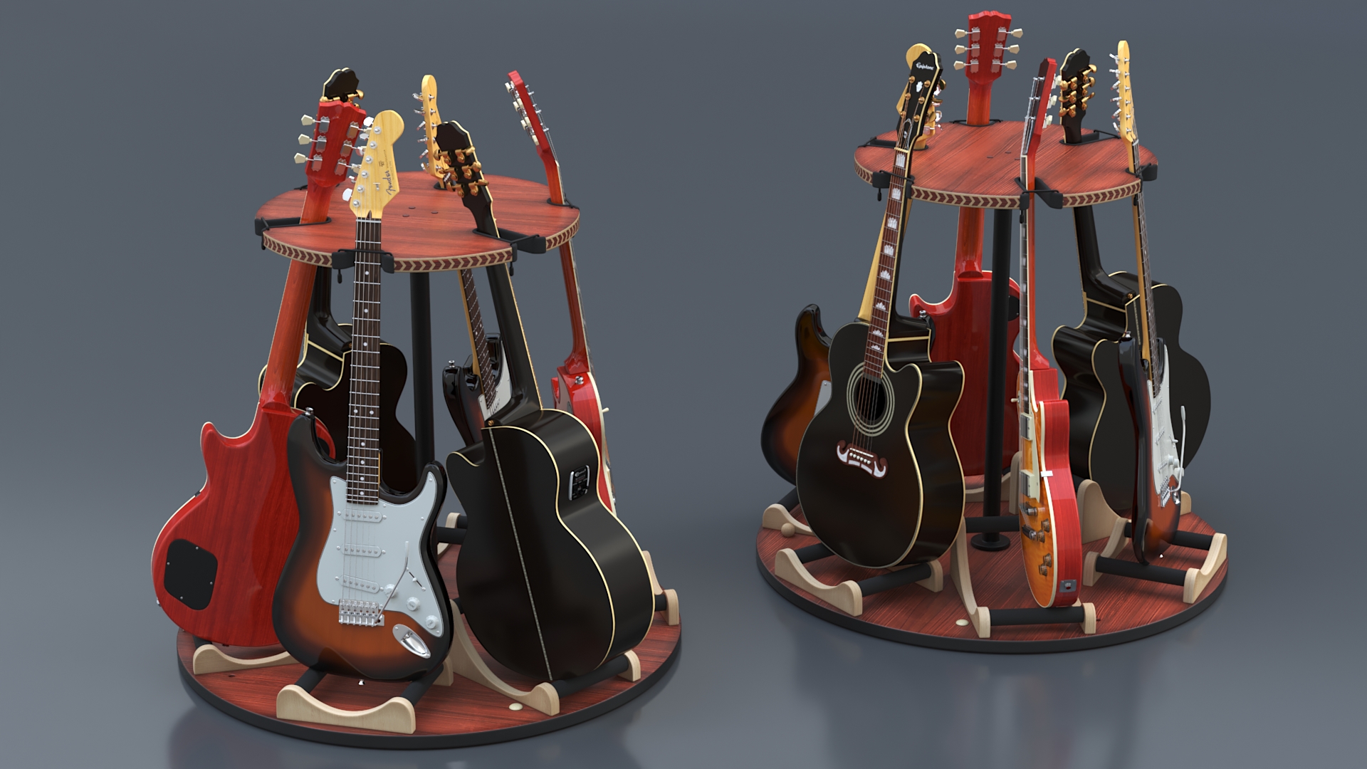 Guitars on Rotating Guitar Stand 3D