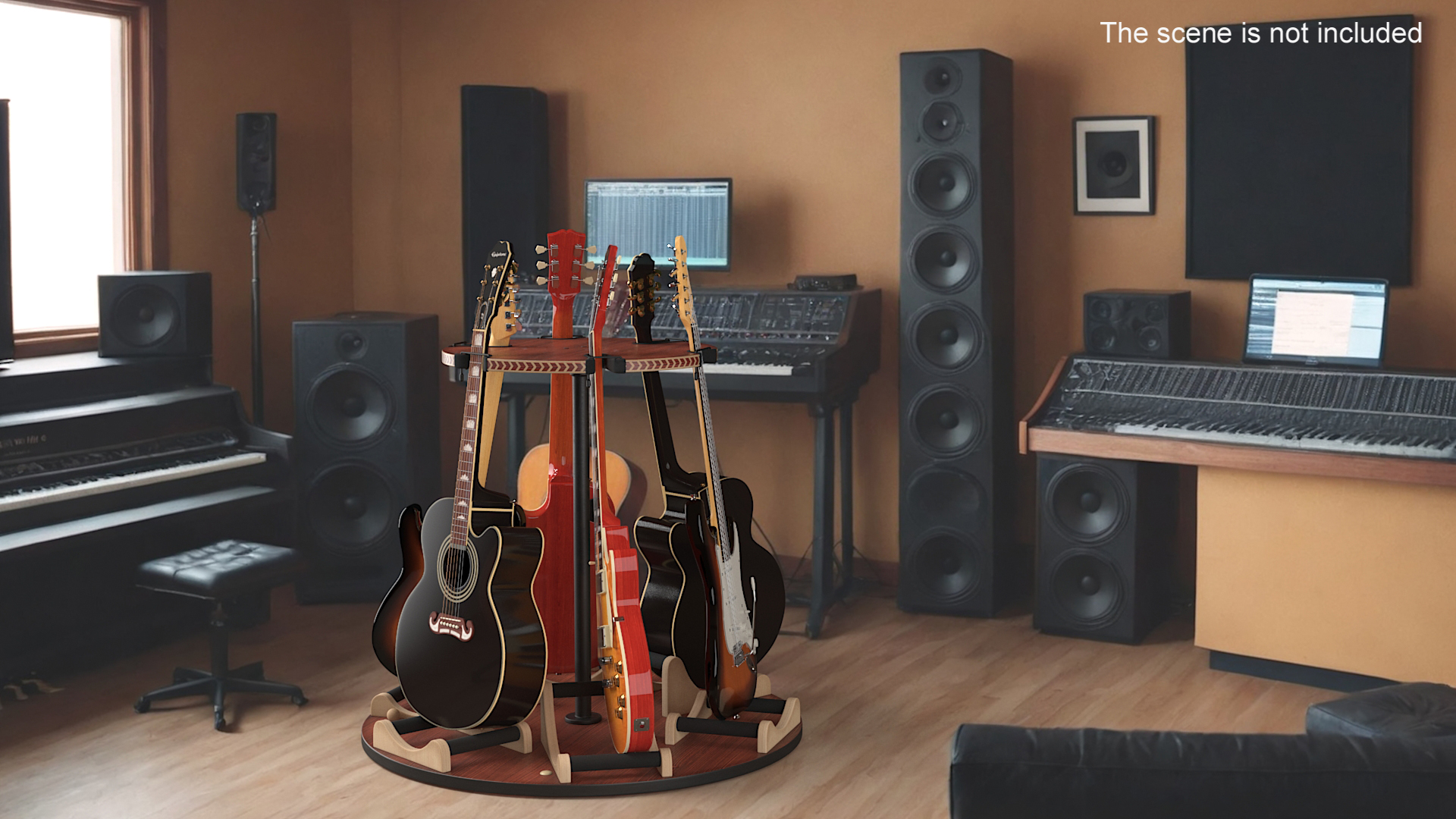 Guitars on Rotating Guitar Stand 3D