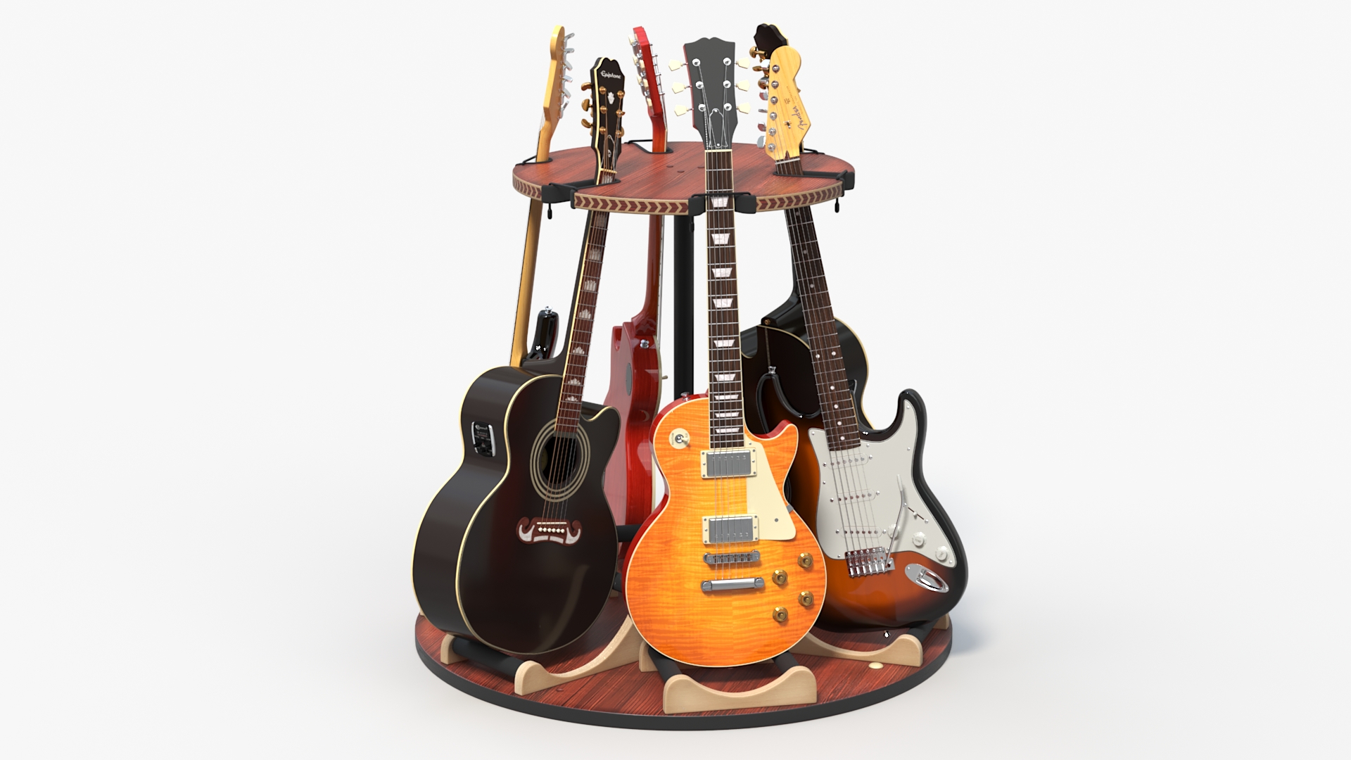 Guitars on Rotating Guitar Stand 3D