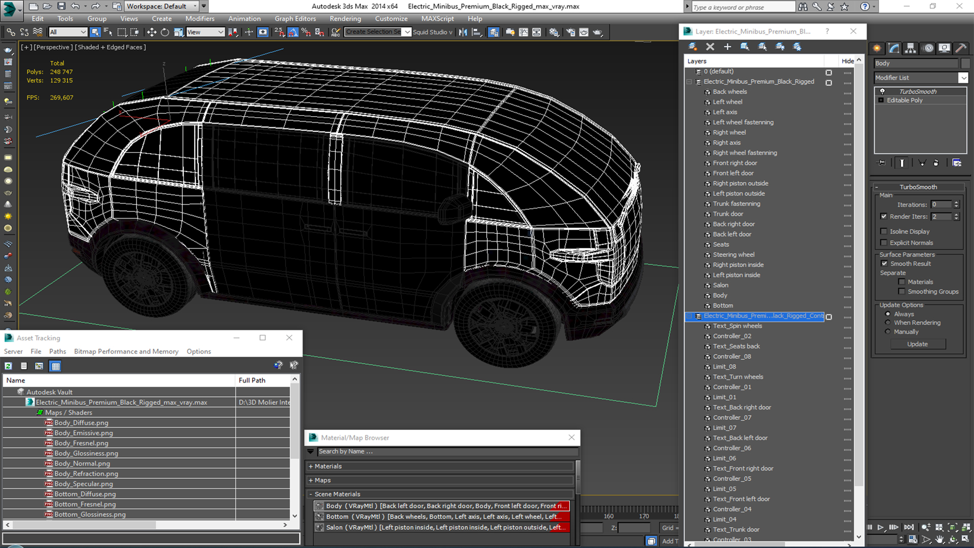 3D Electric Minibus Premium Black Rigged for Cinema 4D