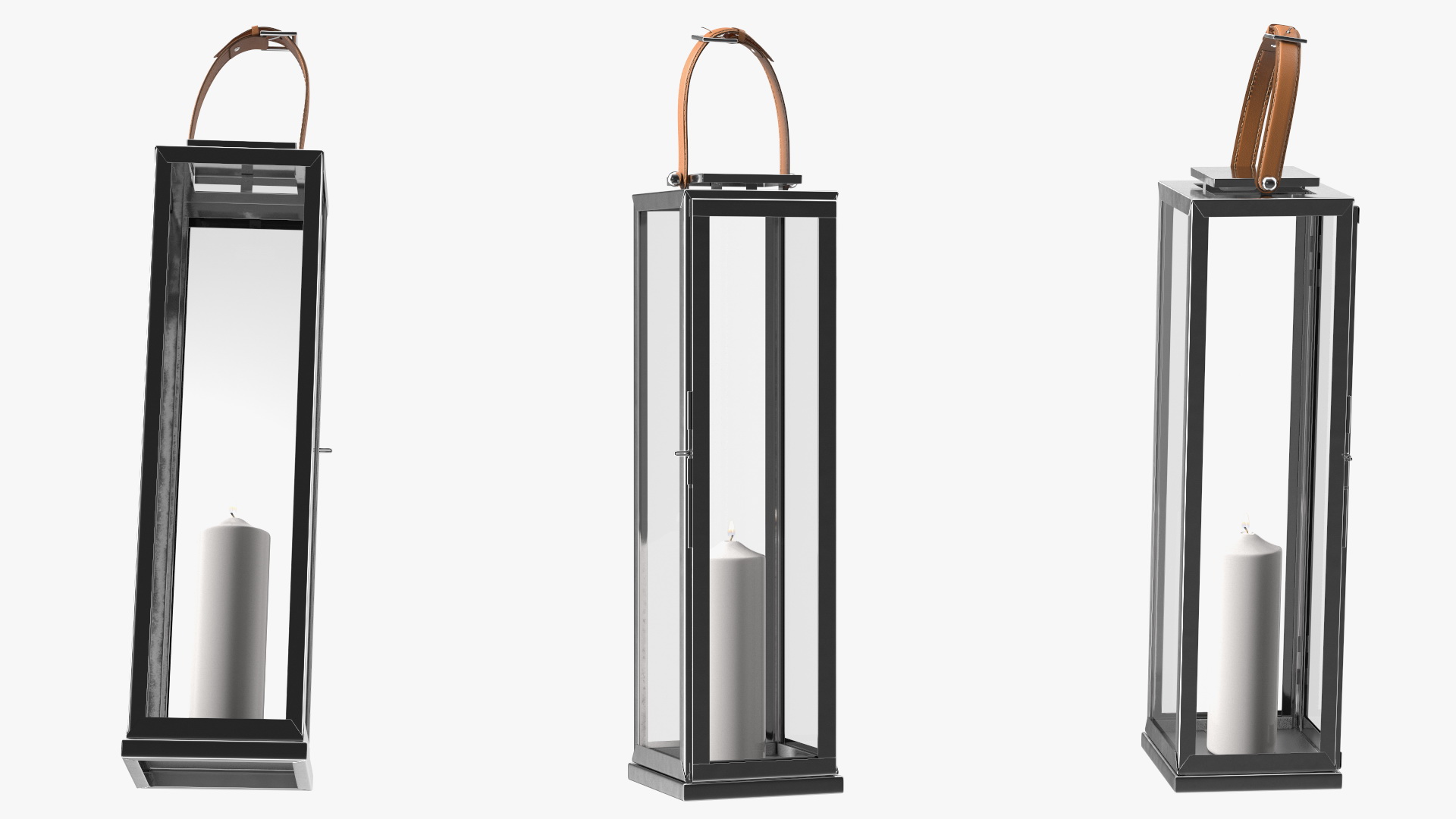 3D model Large Aluminium and Glass Lantern with Candle