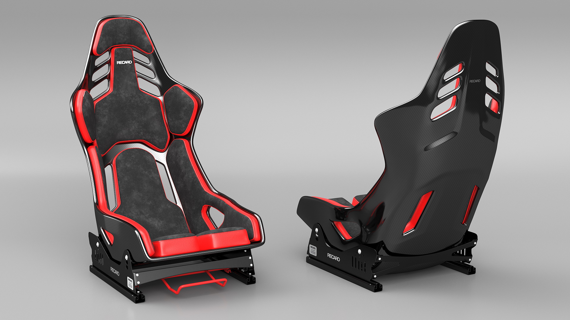 3D RECARO Podium CF Red Racing Seat with Sliding Mount