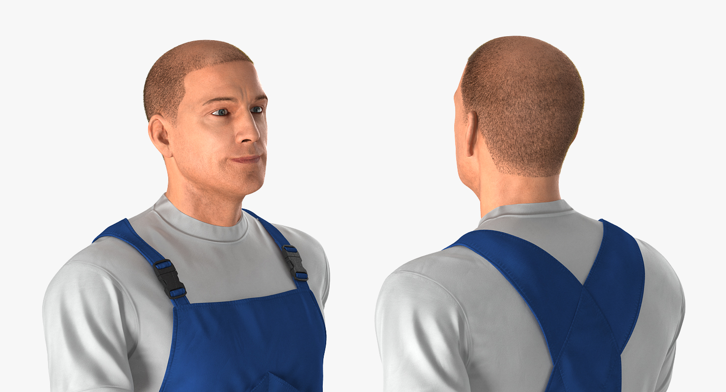 3D model Construction Worker Blue Uniform Walking Pose