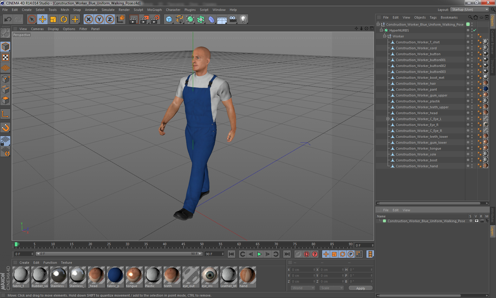 3D model Construction Worker Blue Uniform Walking Pose