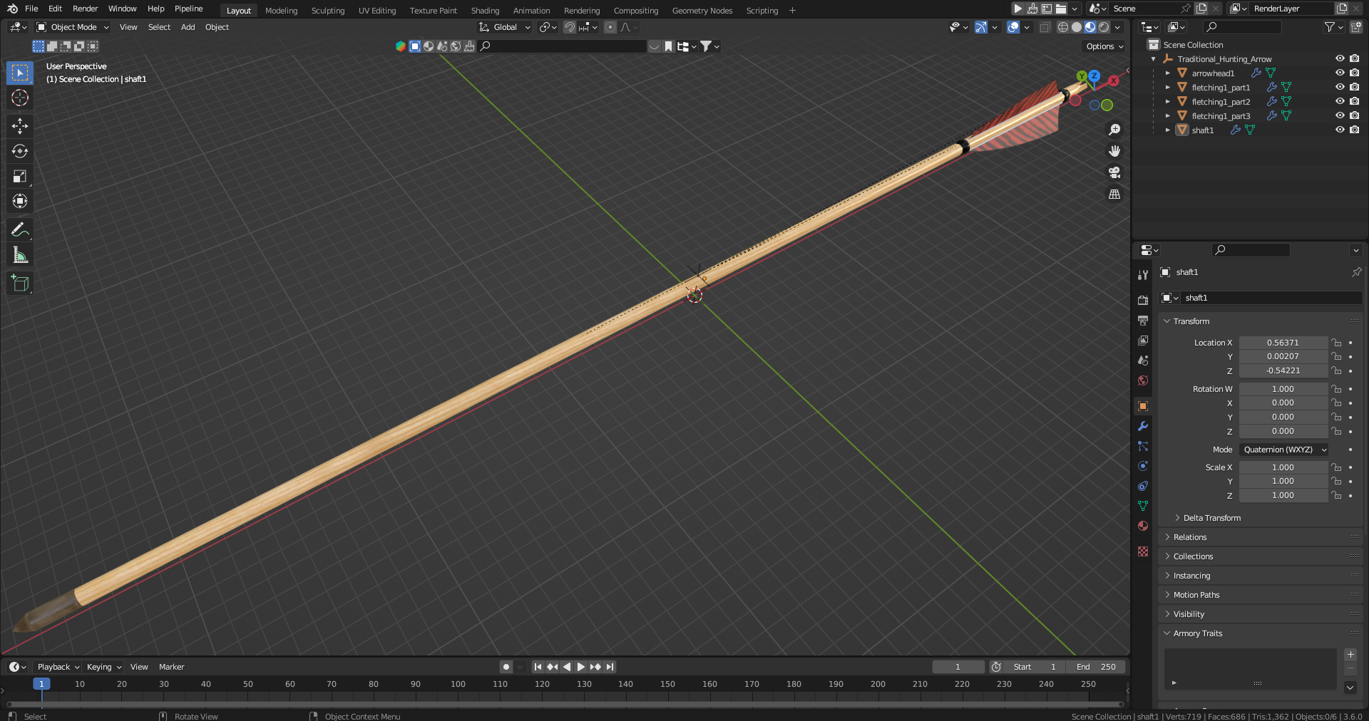 3D model Traditional Hunting Arrow