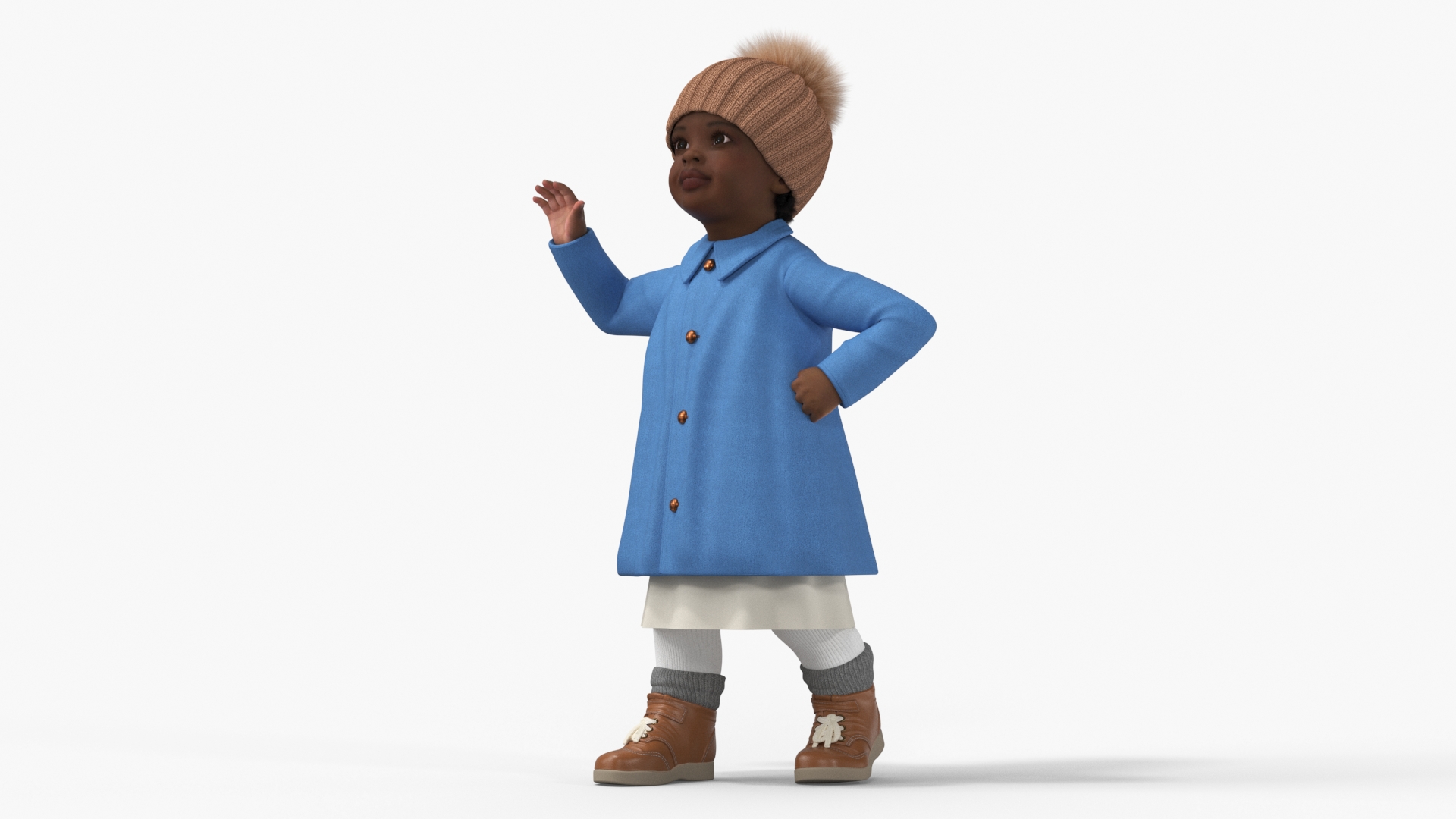 Little Black Girl Light Skin Autumn Clothes Fur Rigged 3D model