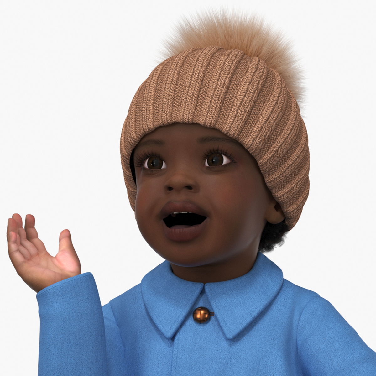 Little Black Girl Light Skin Autumn Clothes Fur Rigged 3D model