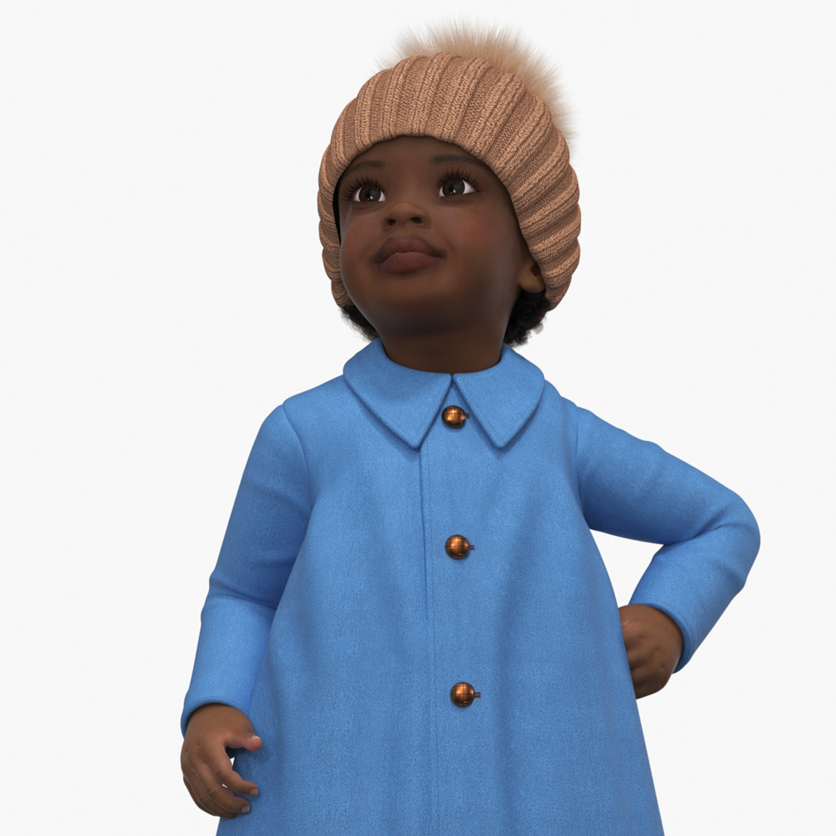 Little Black Girl Light Skin Autumn Clothes Fur Rigged 3D model