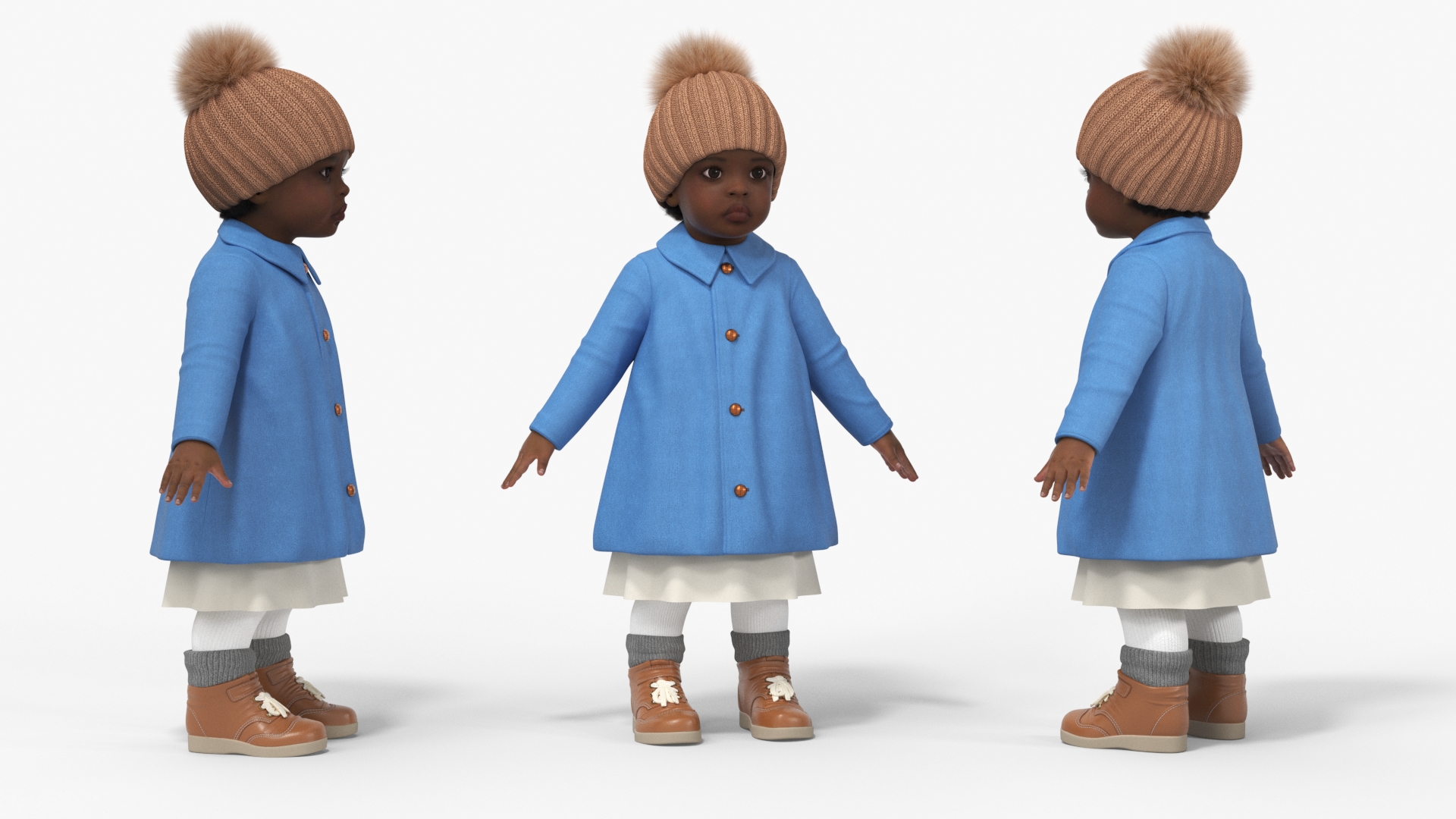 Little Black Girl Light Skin Autumn Clothes Fur Rigged 3D model