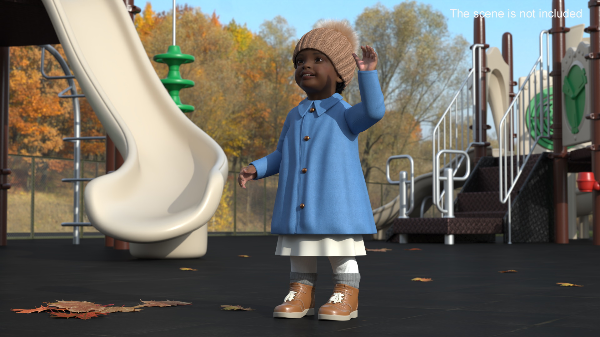 Little Black Girl Light Skin Autumn Clothes Fur Rigged 3D model