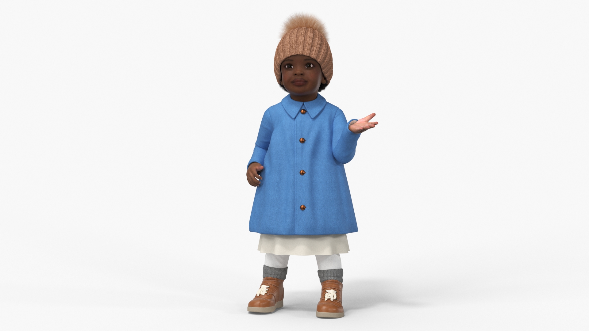 Little Black Girl Light Skin Autumn Clothes Fur Rigged 3D model