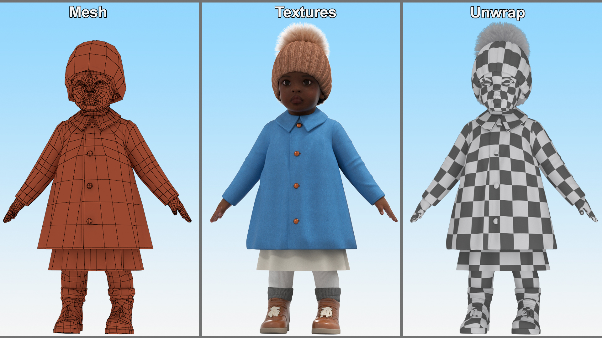 Little Black Girl Light Skin Autumn Clothes Fur Rigged 3D model