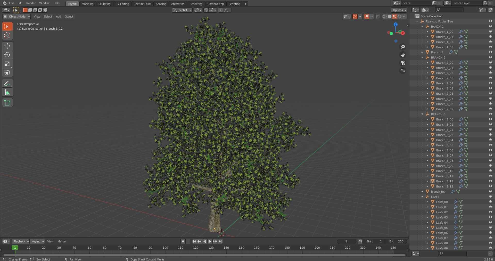 3D Realistic Poplar Tree