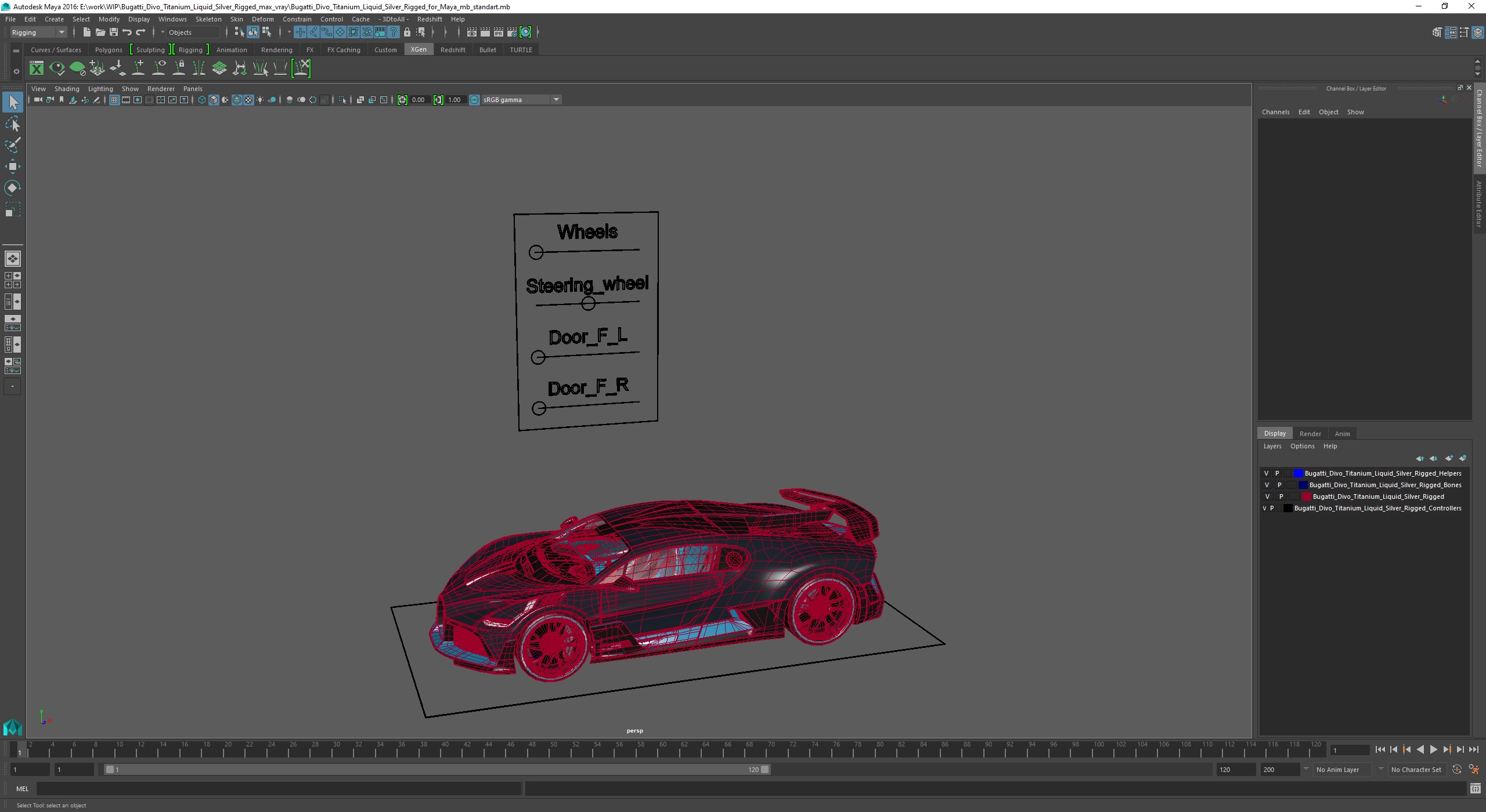 3D Bugatti Divo Titanium Liquid Silver Rigged for Maya