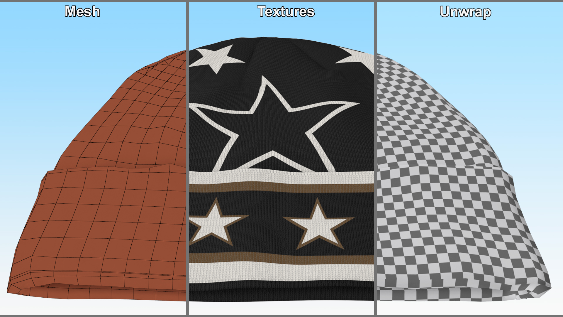 Mens Winter Intarsia Beanie Hat with Stars 3D