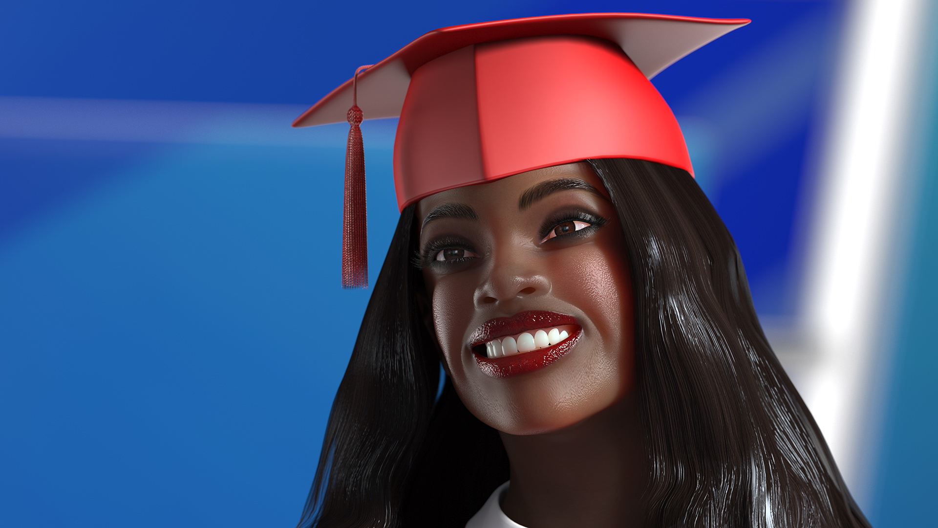 3D model Dark Skin Graduation Gown Woman Standing Pose