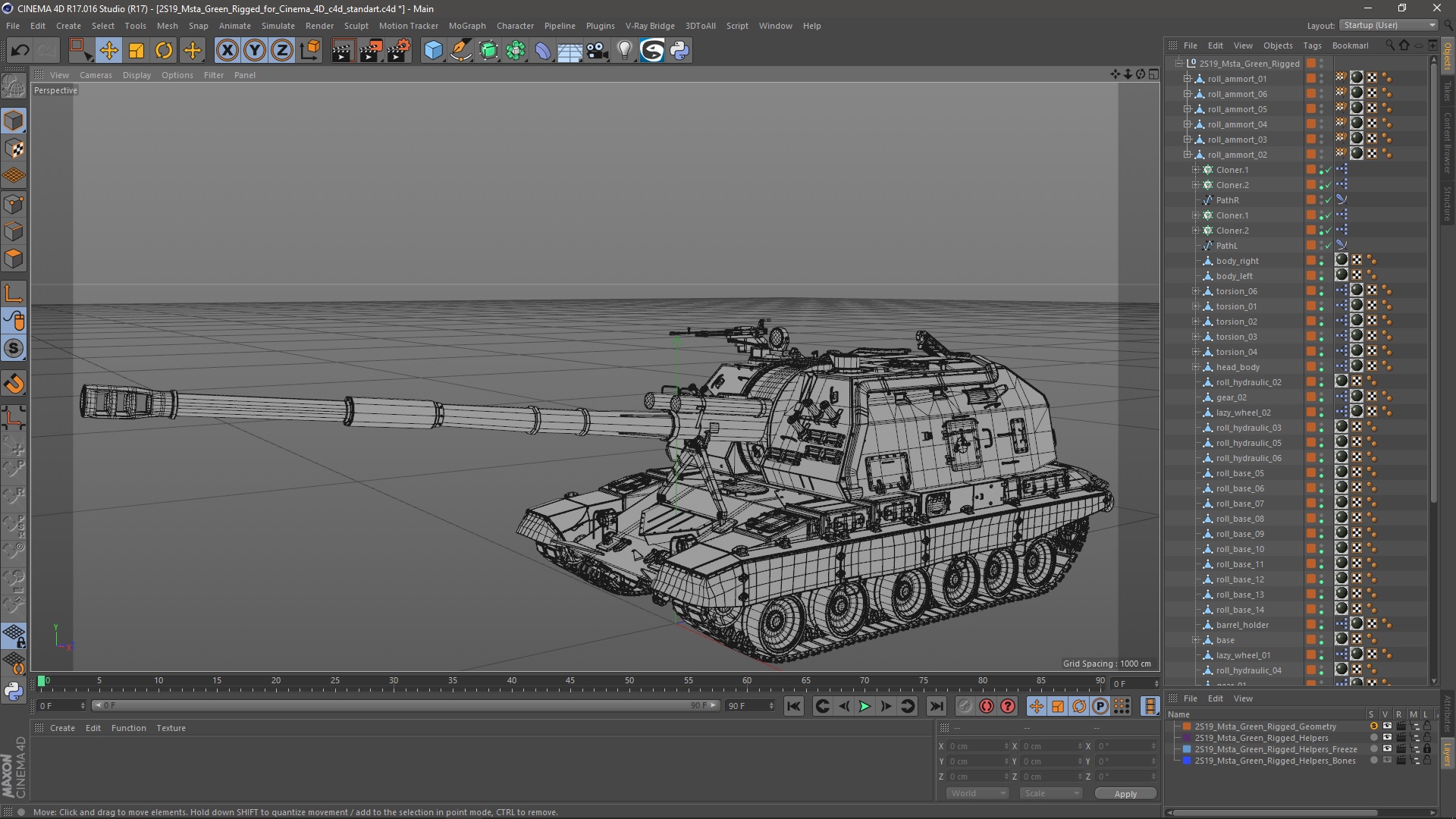 3D 2S19 Msta Green Rigged for Cinema 4D