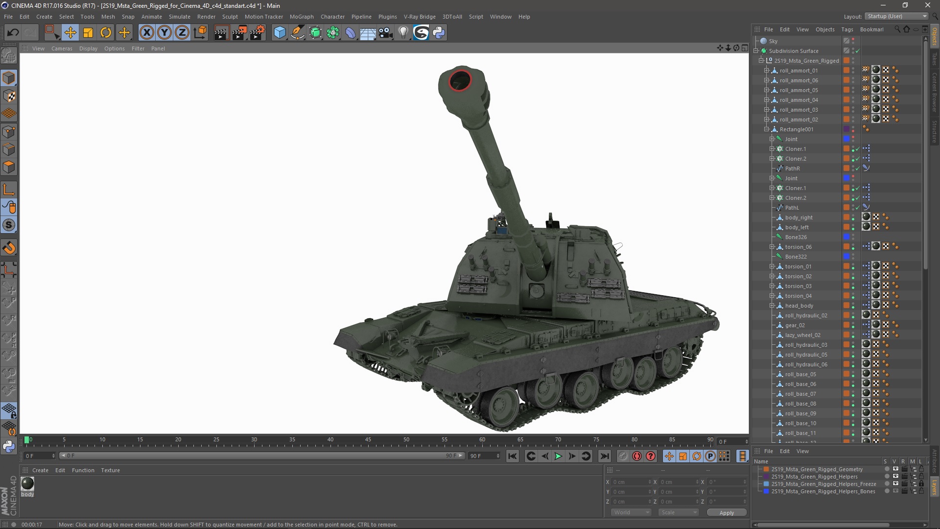 3D 2S19 Msta Green Rigged for Cinema 4D