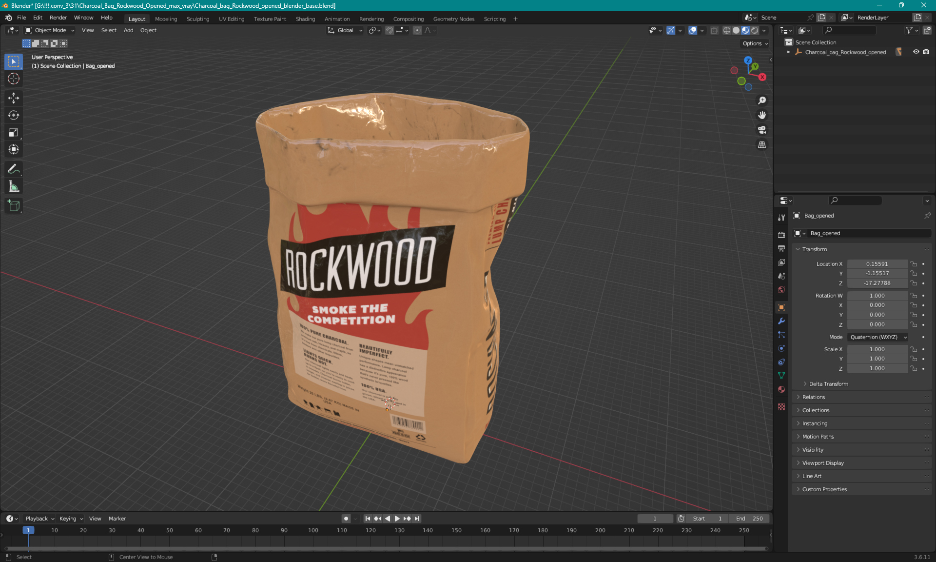 3D Charcoal Bag Rockwood Opened model