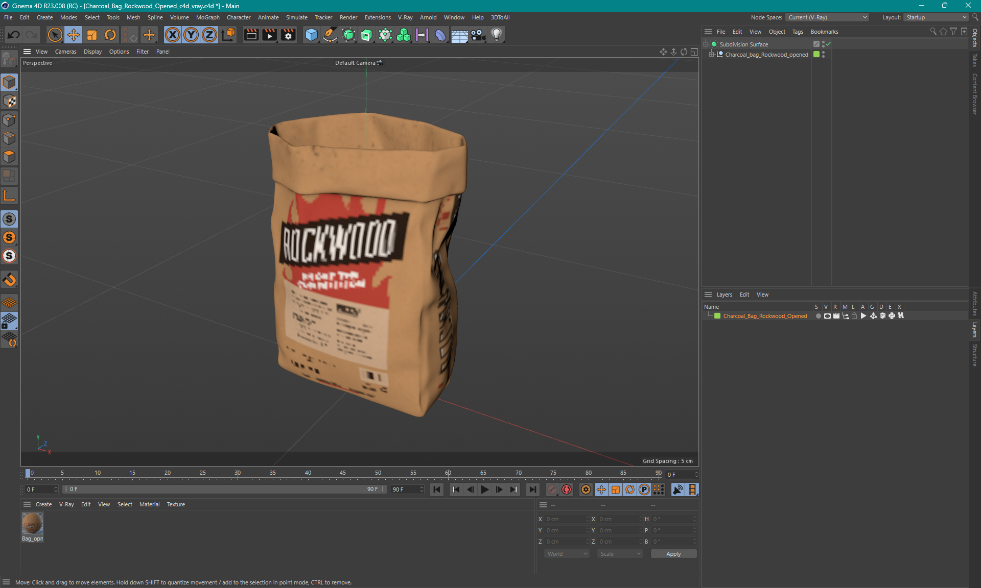 3D Charcoal Bag Rockwood Opened model